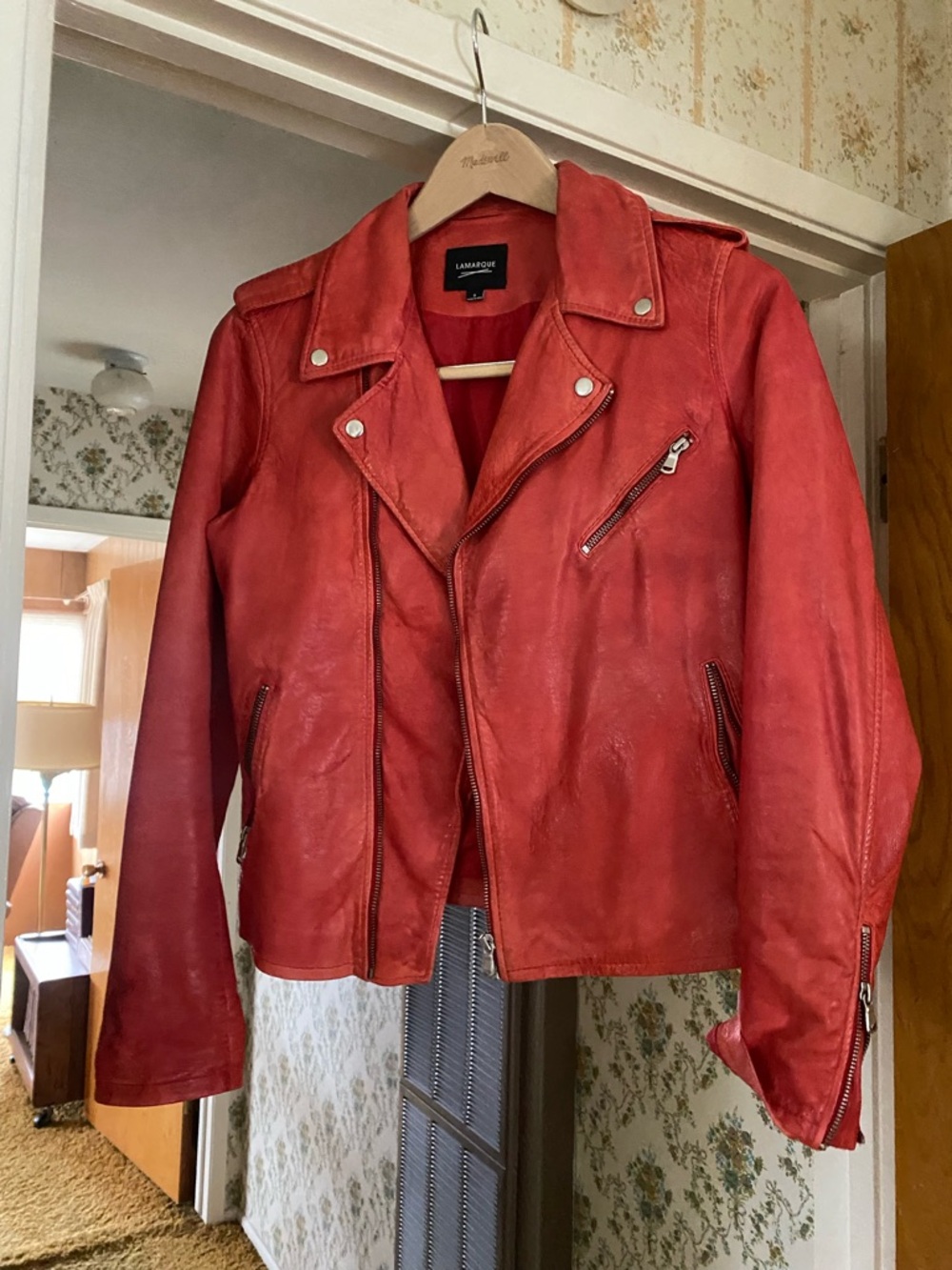 Lamarque Red Leather Moto Jacket small